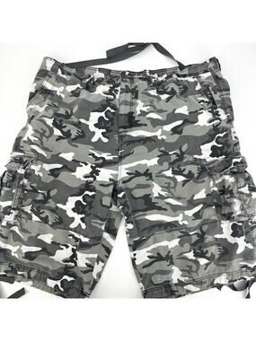 LA GATE Collection U.S.A. Gray Camo Cargo Shorts 100% Cotton Adjustable Size 50